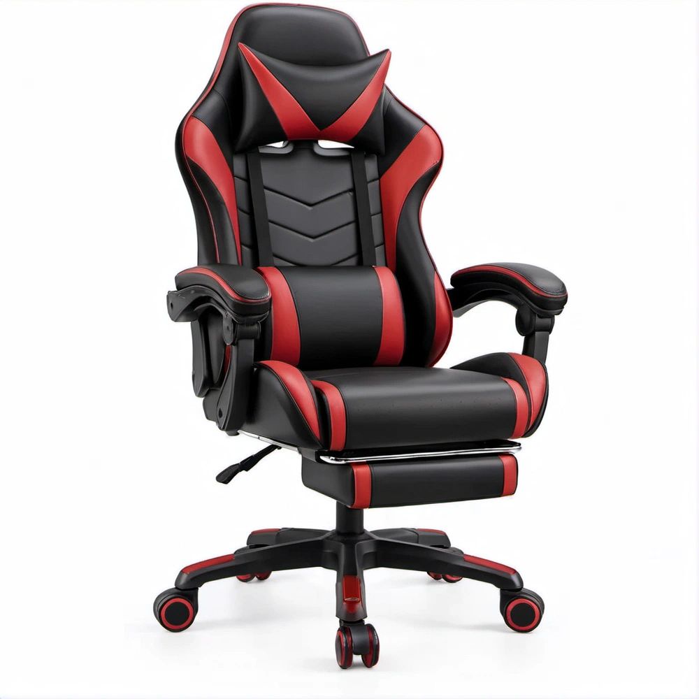Gamingstuhl im Racing-Design Schwarz/Rot aus PU-Kunstleder, 65 x 65 x 110–120 cm