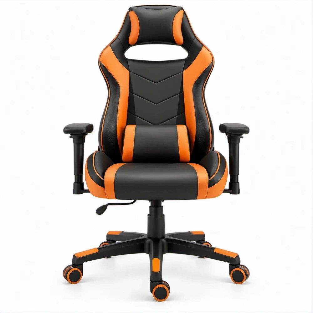 Gamingstuhl Schwarz/Orange aus PU-Kunstleder, 66 x 66 x 122–132 cm