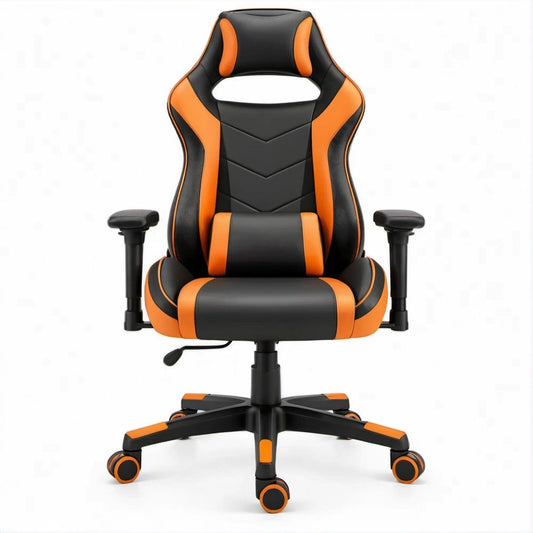 Gamingstuhl Schwarz/Orange aus PU-Kunstleder, 66 x 66 x 122–132 cm