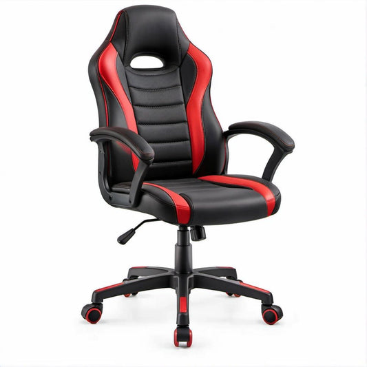 Höhenverstellbarer Bürodrehstuhl im Rennsportdesign Schwarz/Rot, 64 x 64 x 110–120 cm