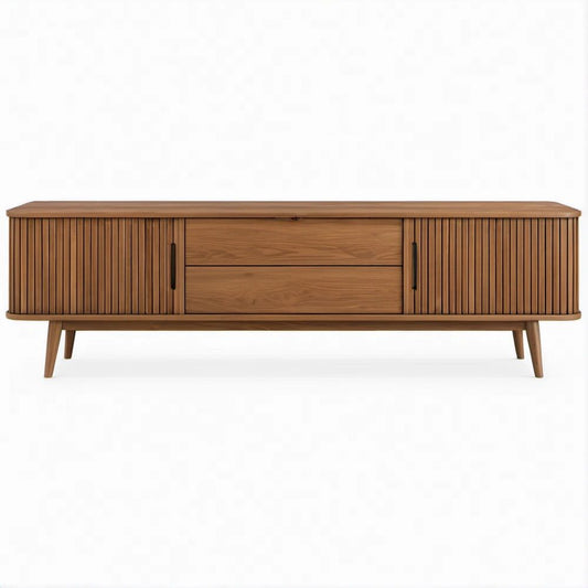 TV-Lowboard aus Walnussfurnier Braun/Schwarz, 180 x 40 x 60 cm