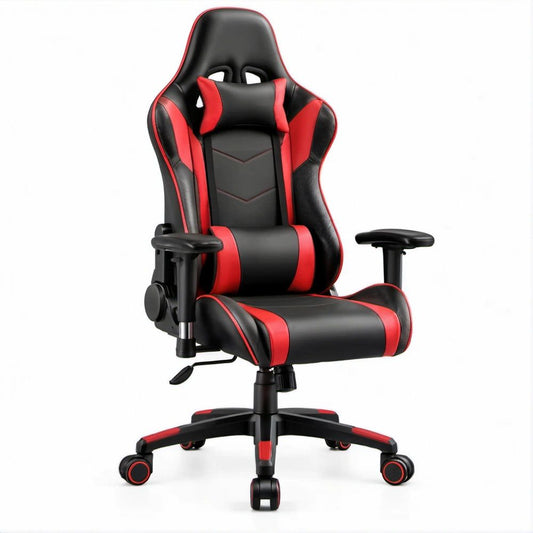 Gamingstuhl im Racing-Design Schwarz/Rot aus PU-Kunstleder, 65 x 65 x 118–128 cm