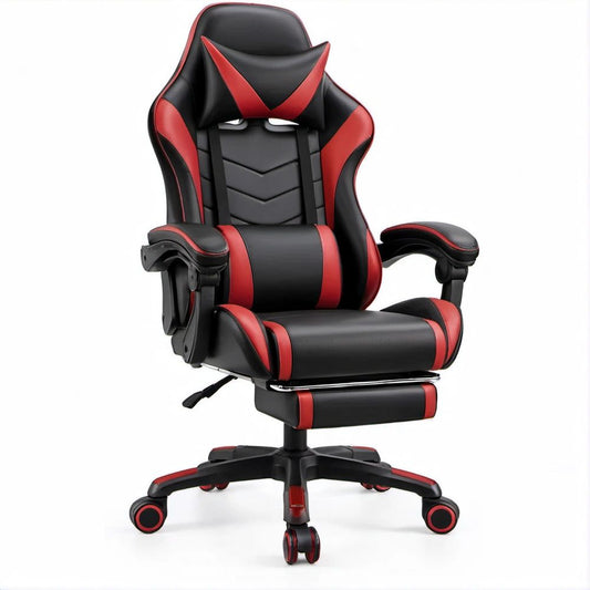 Gamingstuhl im Racing-Design Schwarz/Rot aus PU-Kunstleder, 65 x 65 x 110–120 cm