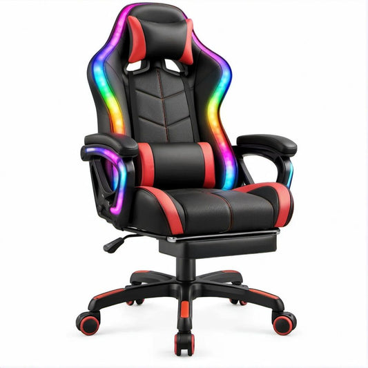 Gamingstuhl mit RGB-LED, Schwarz/Rot, 65 x 65 x 125–135 cm