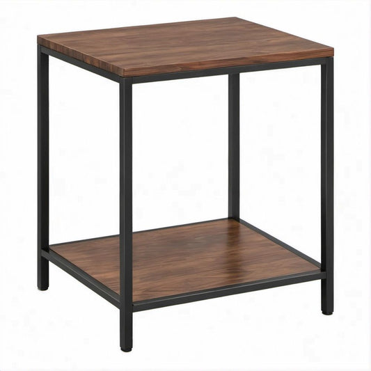 Quadratischer Beistelltisch Walnussbraun/Schwarz, MDF und Stahl, 50 × 50 × 60 cm