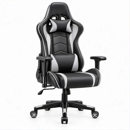 Ergonomischer Gamingstuhl aus PU-Kunstleder Schwarz/Grau, 65 x 65 x 125–135 cm
