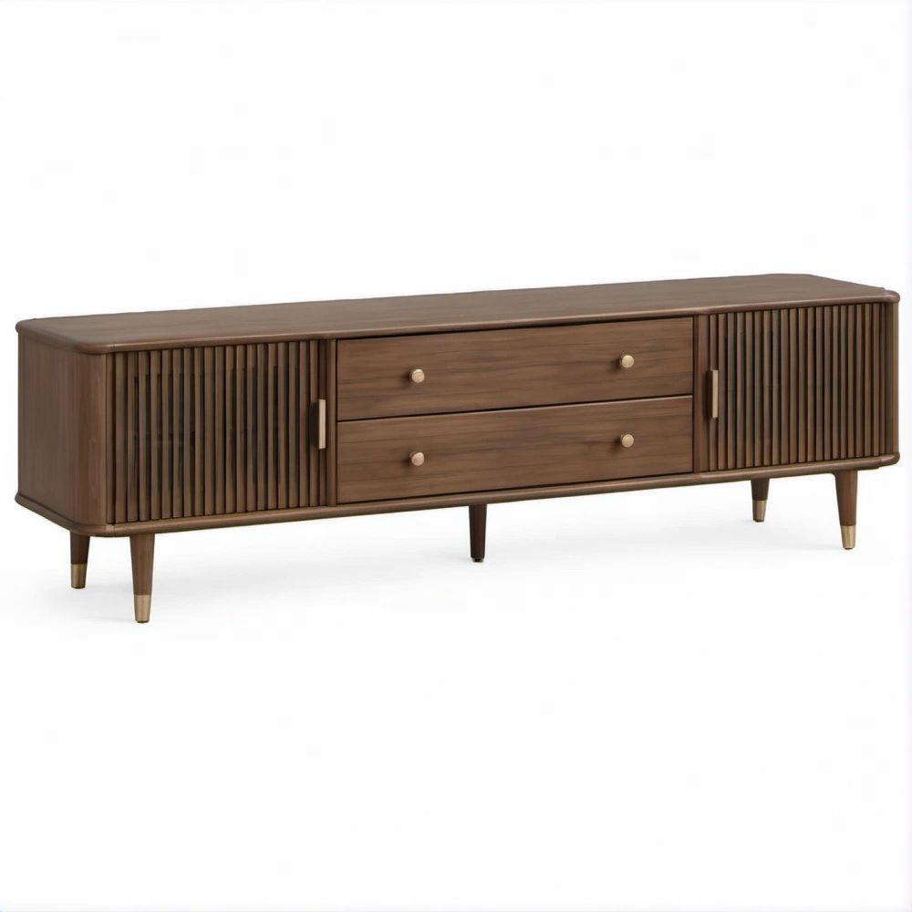TV-Lowboard aus MDF mit Walnussfurnier, 180 x 40 x 55 cm, Walnussbraun/Goldfarben