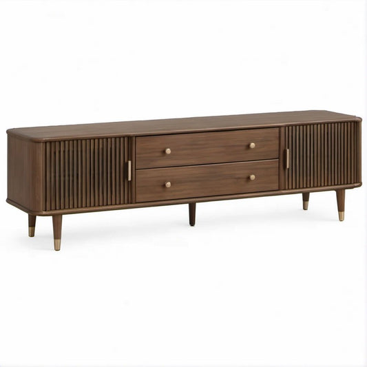 TV-Lowboard aus MDF mit Walnussfurnier, 180 x 40 x 55 cm, Walnussbraun/Goldfarben