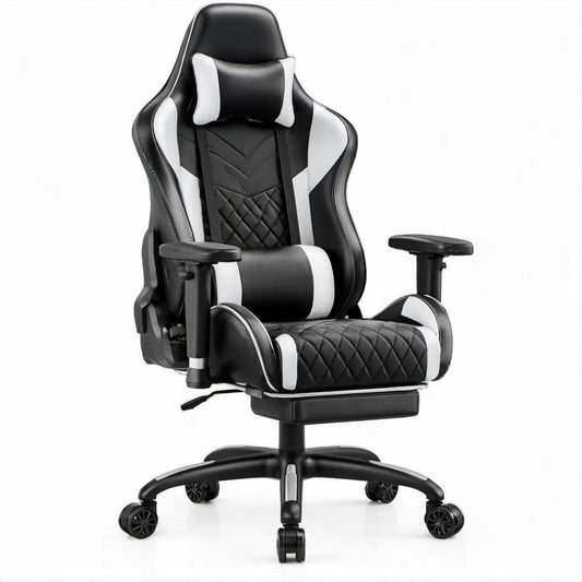 Gamingstuhl Schwarz/Weiss aus PU-Kunstleder, 67 x 67 x 125–135 cm