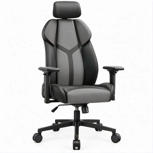Ergonomischer Gamingstuhl Schwarz/Grau aus PU-Kunstleder, 68 x 70 x 120–130 cm