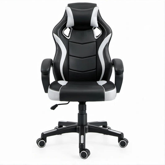 Gamingstuhl Schwarz/Weiss aus PU-Kunstleder, 66 x 66 x 112–122 cm